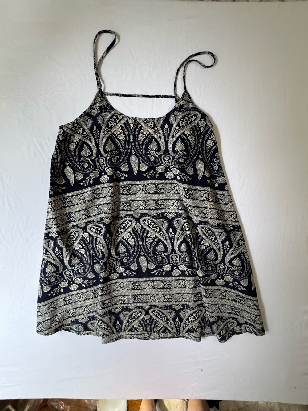 Free People Intimately Spring It On Slip Dress Blue Cream Paisley Spaghetti Sz M - Picture 5 of 7